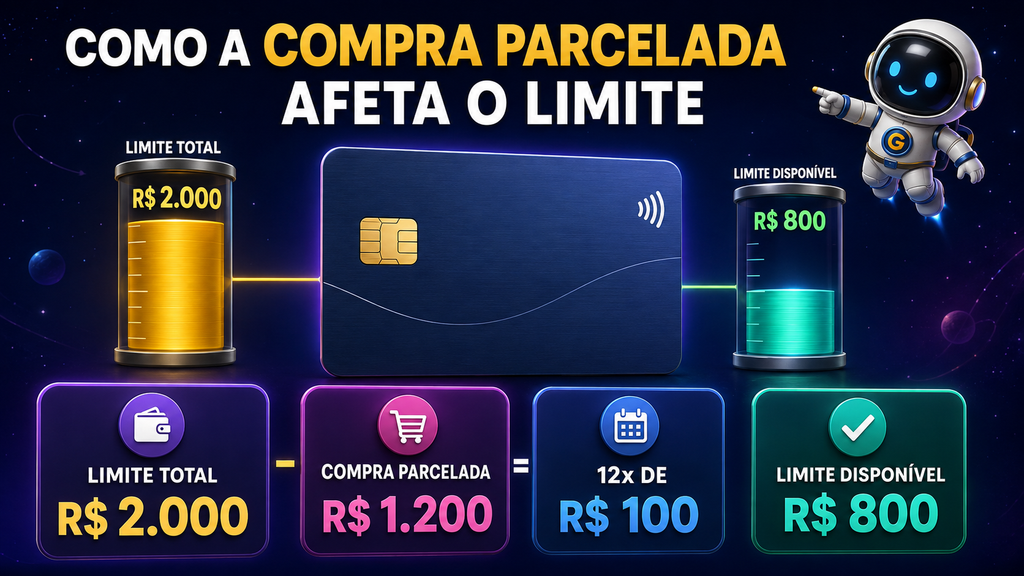 Exemplo de compra parcelada comprometendo o limite do cartão